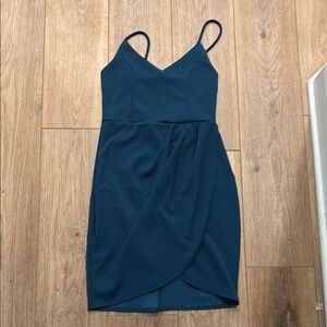 Lulu's Blue Sheath Mini Dress Spaghetti Strap V-Neck